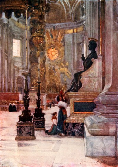 Interno di San Pietro, la statua in bronzo di San Pietro da Alberto Pisa